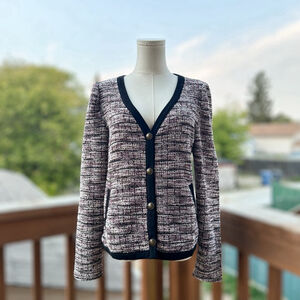Maurices Tweed Black Purple White Cotton Blend V-neckline Cardigan Women Sz M